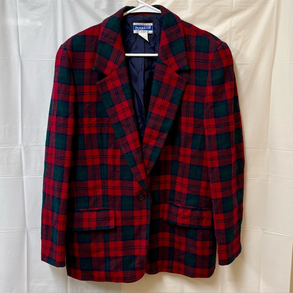 Vintage Pendleton Classic Wool Plaid Red Green Blazer Sz12 Academia